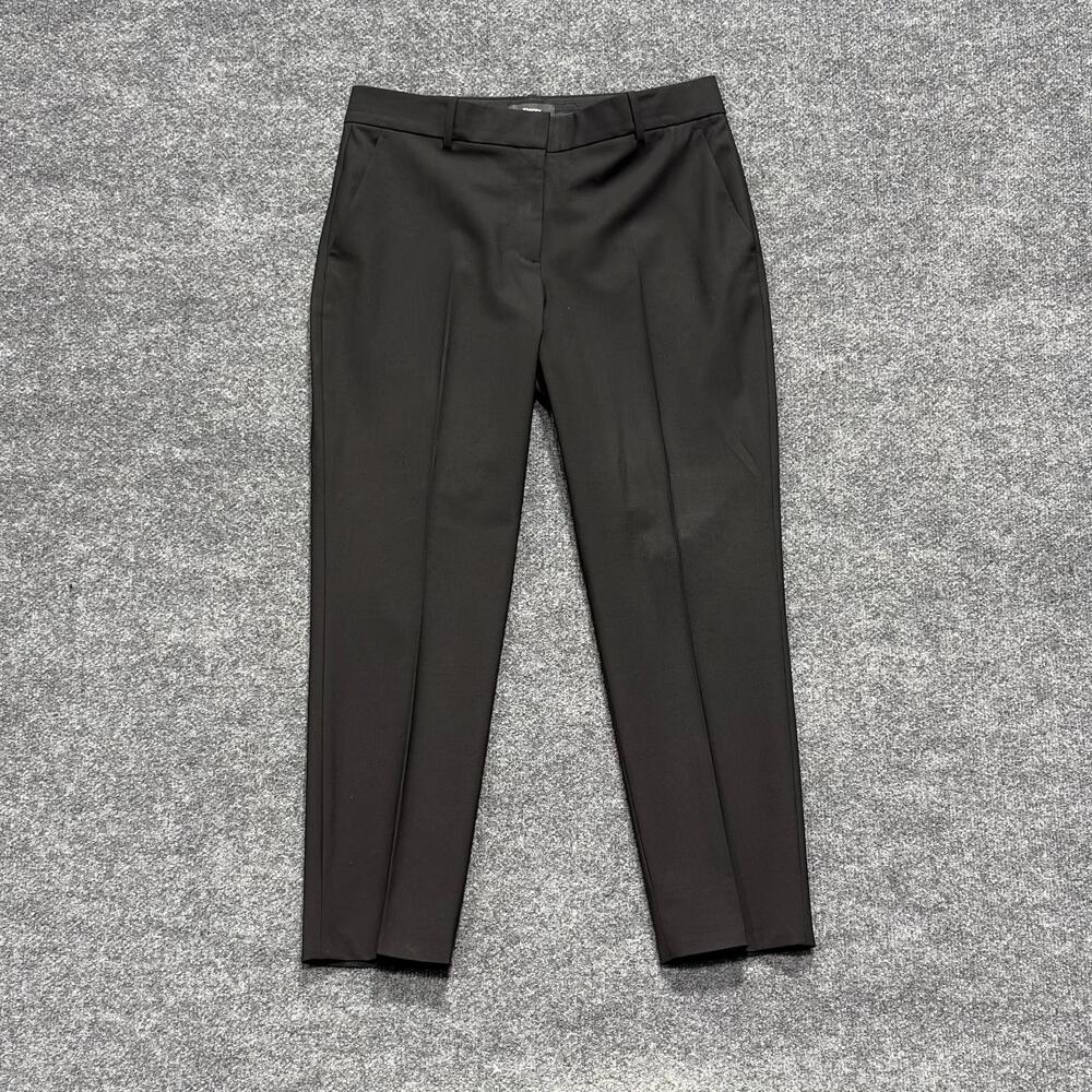 Theory Pants Womens 8 Black Treeca 2 Slim Cropped Wool Dress Trousers Office